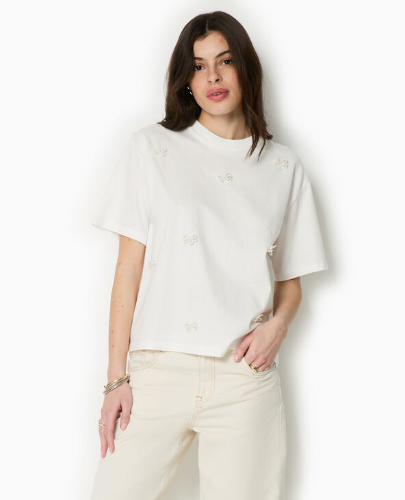 T-shirt ample avec nœuds en perles blanc - Pimkie