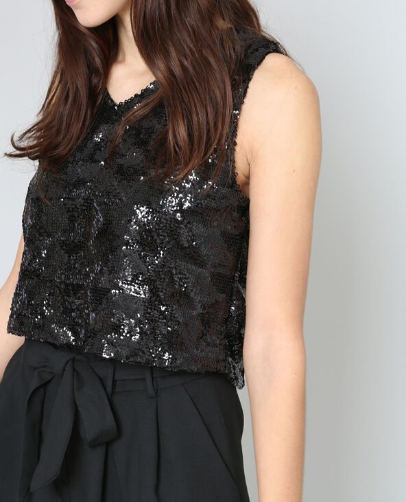 Cropped top en sequins noir - Pimkie