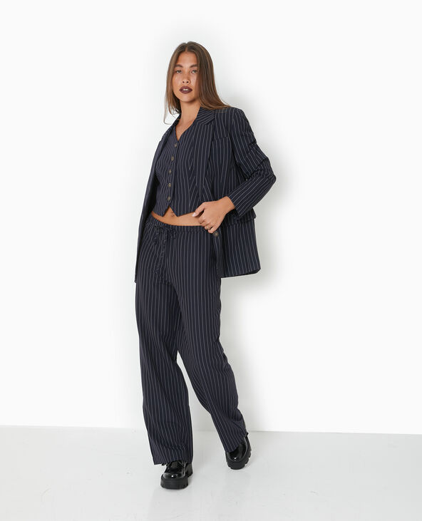 Pantalon droit taille élastiquée rayures banquier bleu marine - Pimkie