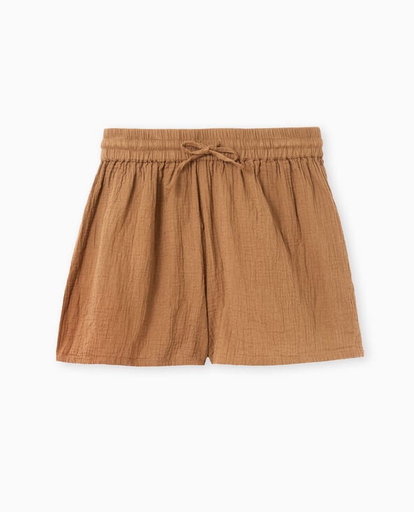 Short en gaze de coton taille élastiquée marron - Pimkie