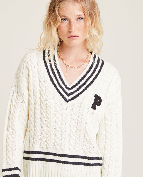Pull maille torsadée col V blanc - Pimkie