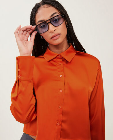 Chemise courte en tissu satiné orange - Pimkie