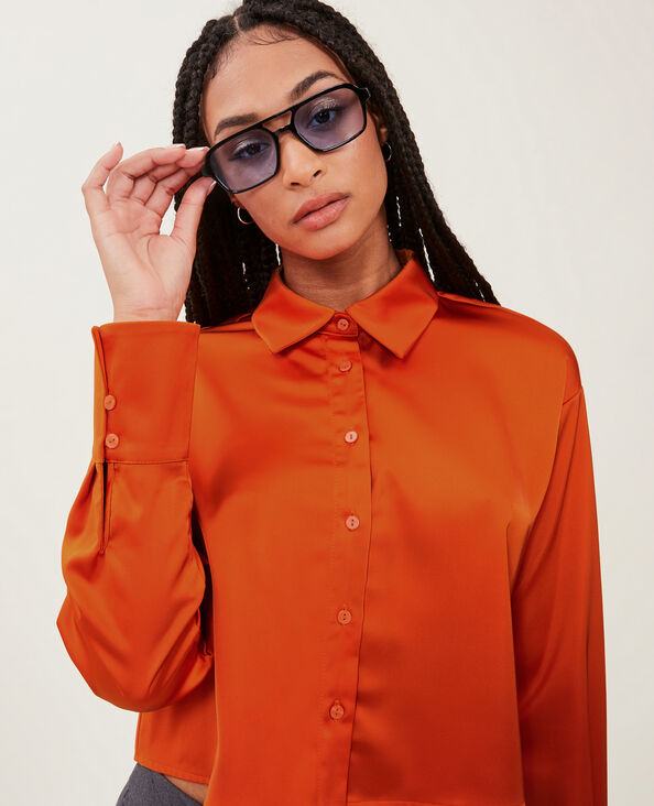 Chemise courte en tissu satiné orange - Pimkie