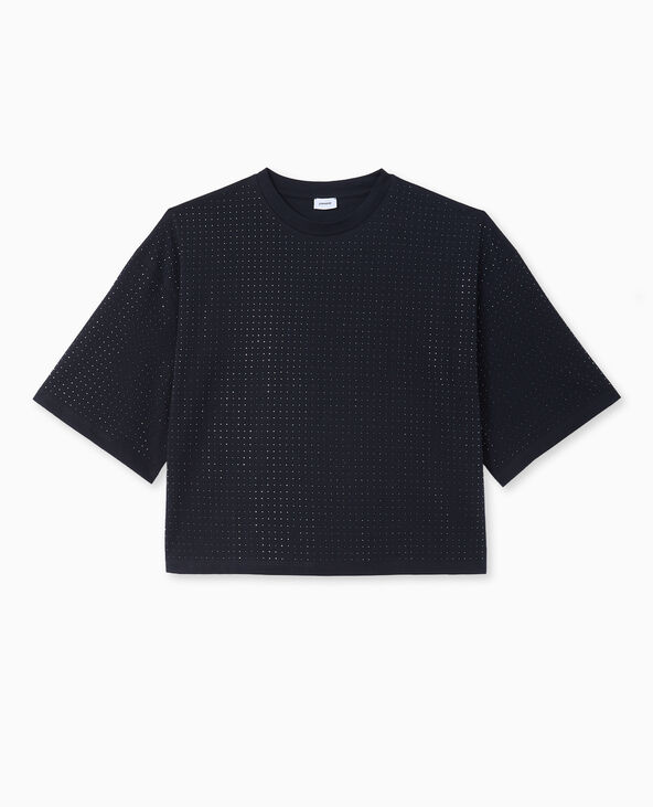 T-shirt manches courtes avec strass en all over noir - Pimkie