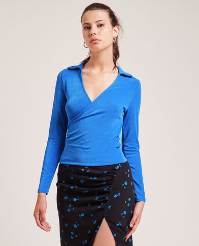 Top cache-cœur en maille fluide bleu - Pimkie