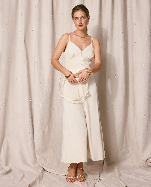 Robe longue boutonnée avec lin blanc - Pimkie