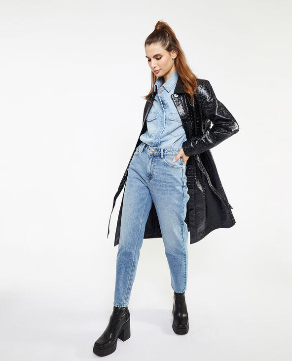 Manteau ceinturé effet croco noir - Pimkie