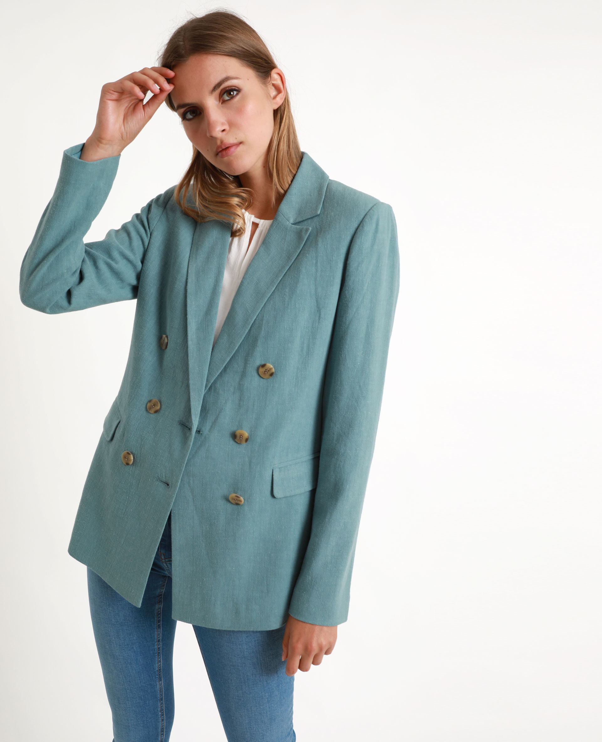 Blazer double boutonnage bleu - 323363B01A06 | Pimkie