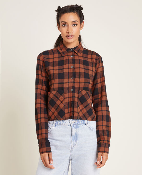 Chemise courte à carreaux orange - Pimkie