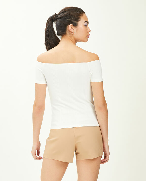 Top encolure Bardot maille côtelée blanc - Pimkie