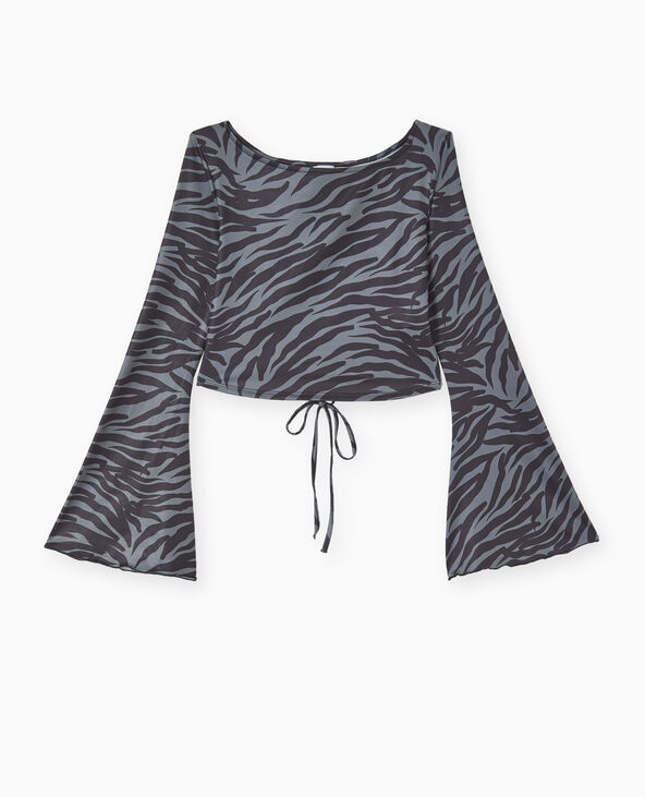 Top dos-nu manches flare motif zèbre noir - Pimkie