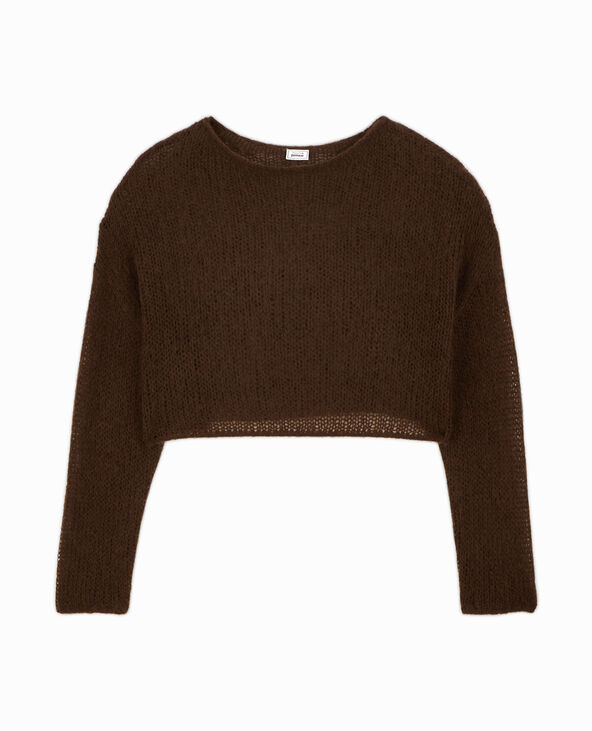 Pull cropped en maille transparente marron - Pimkie