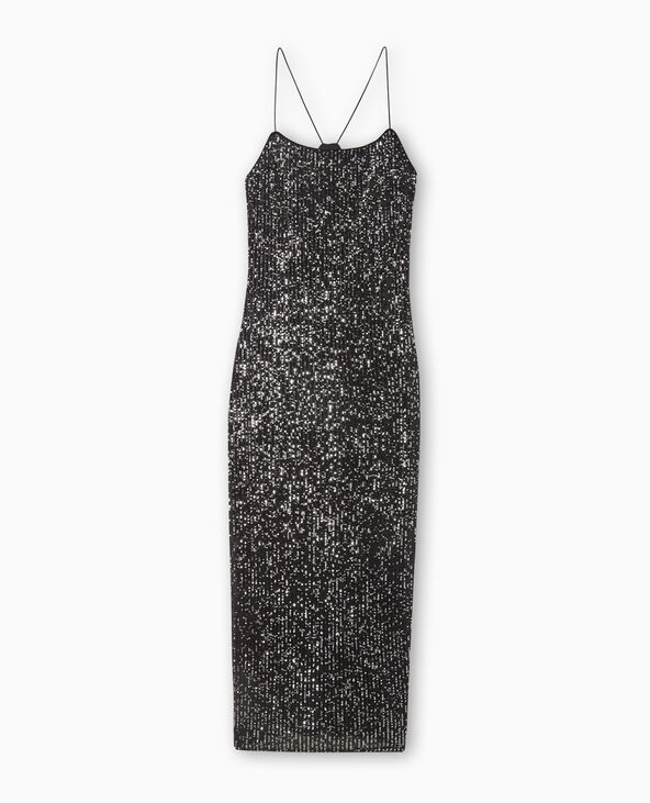 Robe longue fines bretelles avec sequins noir - Pimkie