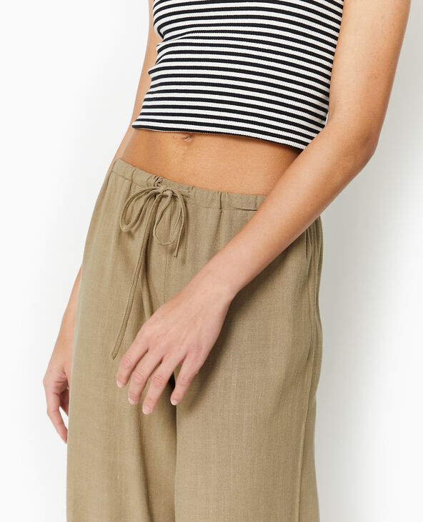 Pantalon droit et large avec taille élastiquée vert kaki - Pimkie