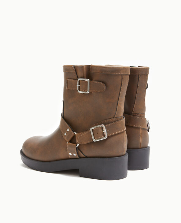 Boots motardes avec détails brides et boucle marron - Pimkie