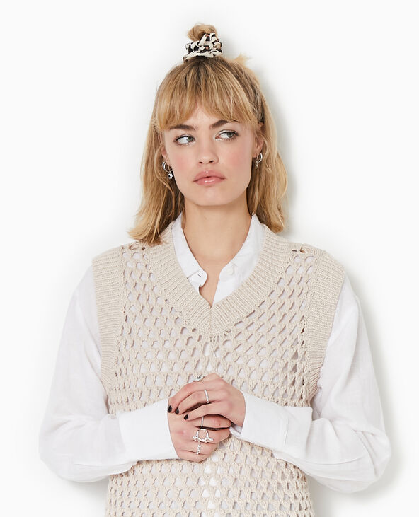 Pull sans manches en maille ajourée beige - Pimkie