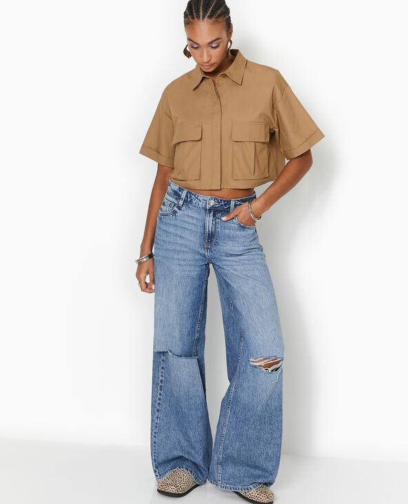 Chemise cropped avec poches plaquées taupe - Pimkie