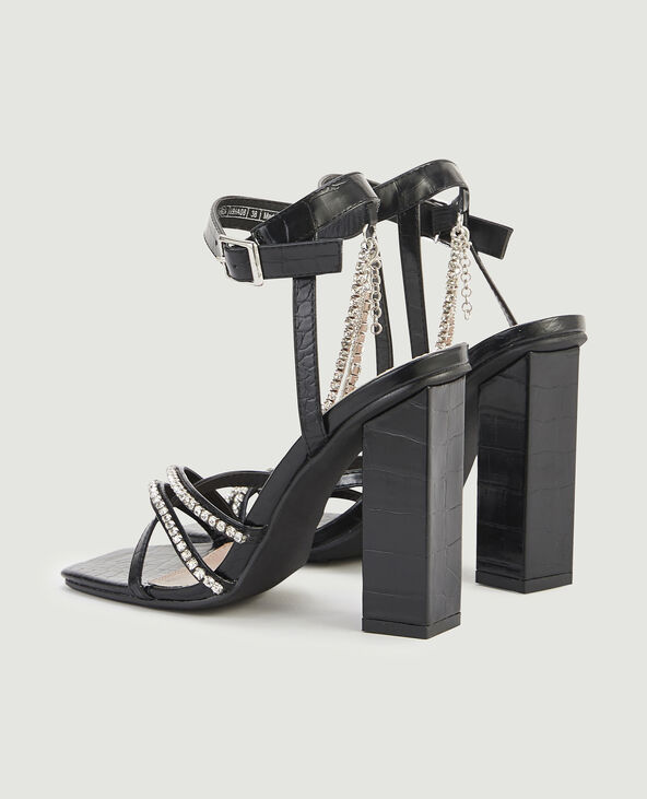 Sandales croco et strass noir - Pimkie