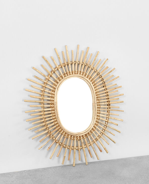 Miroir soleil en rotin beige - Pimkie