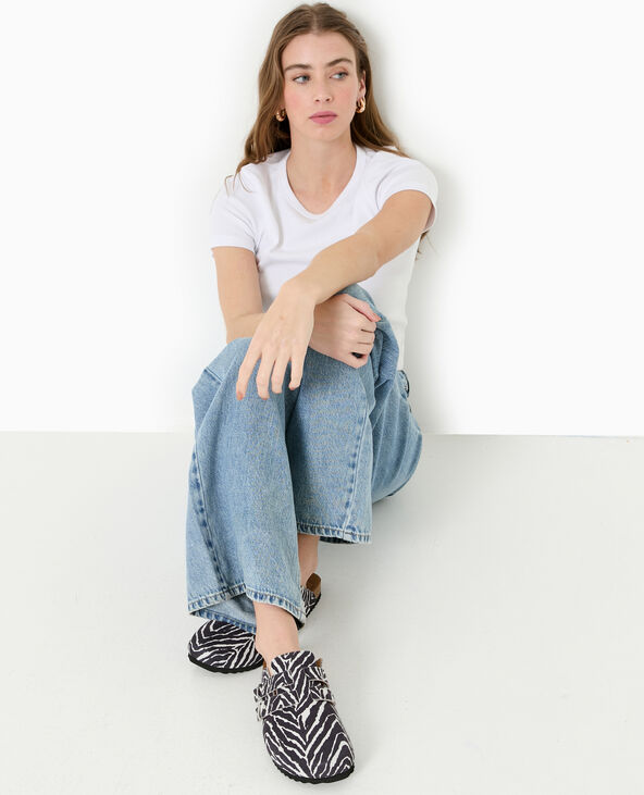 Mules sabots en suédine motif zèbre noir - Pimkie