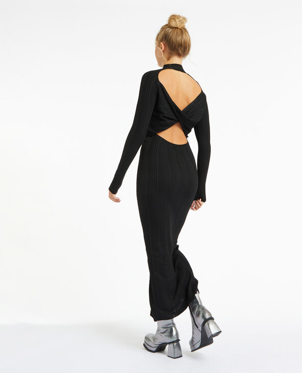 Robe longue en maille avec dos twisté noir - Pimkie