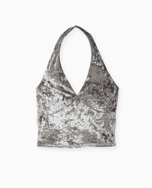 Top dos-nu en velours ras gris - Pimkie