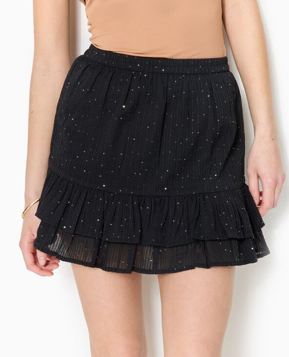 Jupe courte à volants avec mini sequins noir - Pimkie