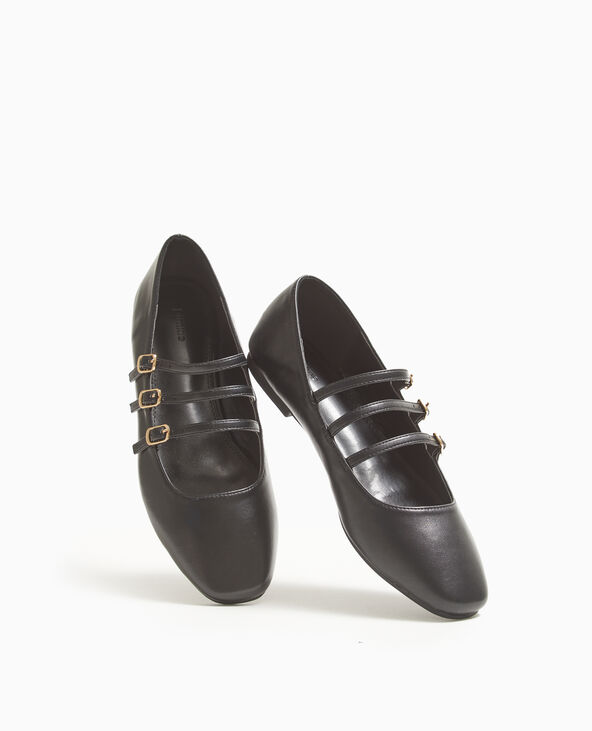 Ballerines bout carré avec 3 brides noir - Pimkie