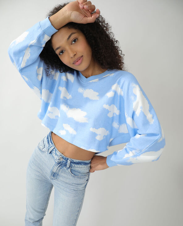 Sweat molleton à nuages bleu - Pimkie