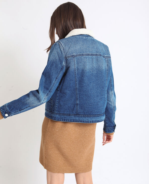 Veste en jean bleu fourrée clearance