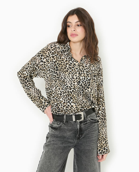 Chemise oversize en tissu fluide motif léopard marron - Pimkie