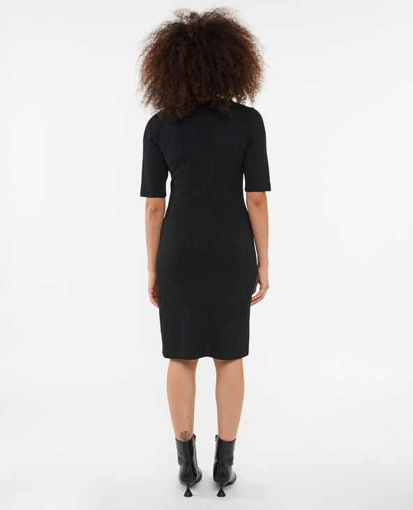Robe courte boutonnée en maille côtelée noir - Pimkie