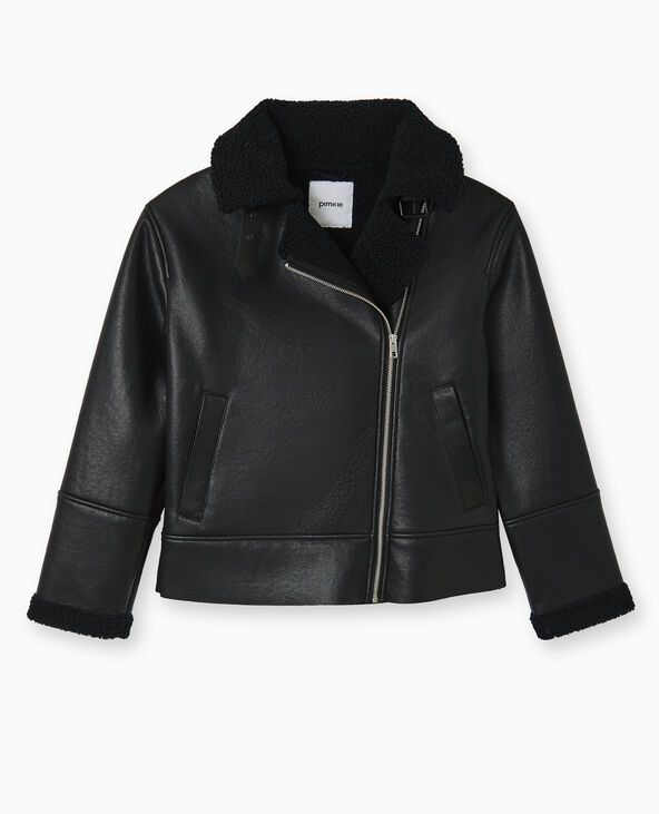 Blouson bombardier en simili avec sherpa noir - Pimkie