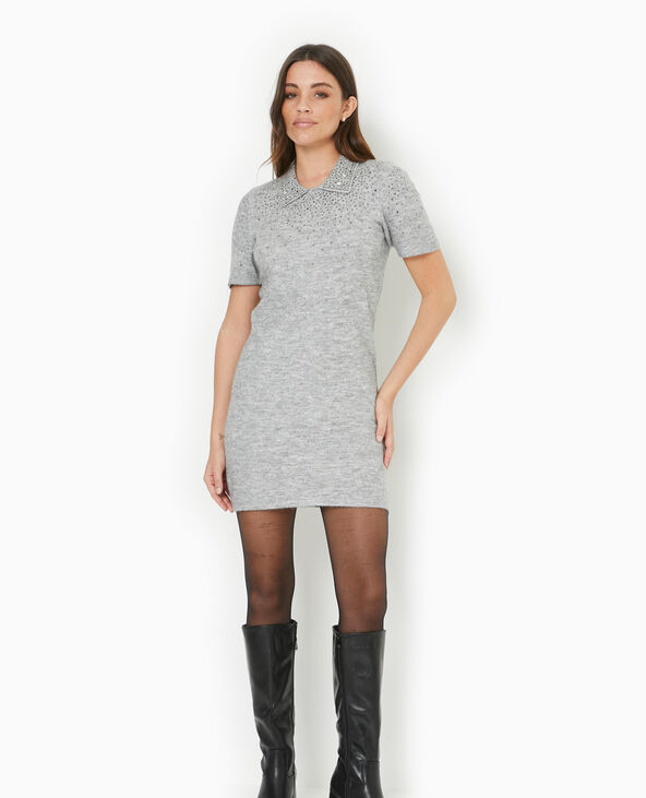 Robe courte en maille fine avec brillants gris chiné - Pimkie