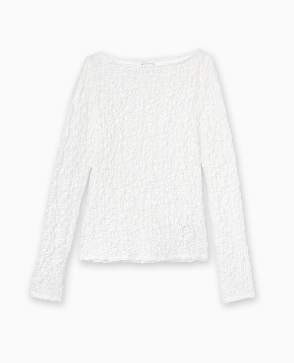 Top manches longues en tissu dentelle reliéfé blanc - Pimkie