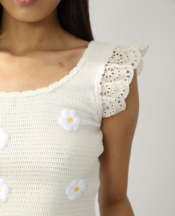 Top fleuri à dentelle anglaise écru - Pimkie