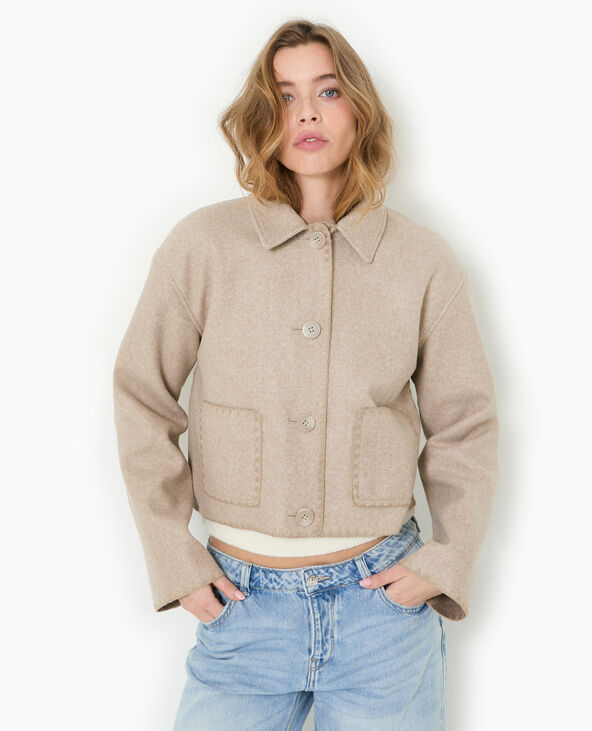 Manteau court avec coutures fantaisies beige - Pimkie