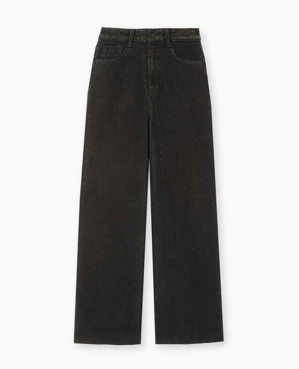 Jean wide taille haute avec brillants noirs noir - Pimkie