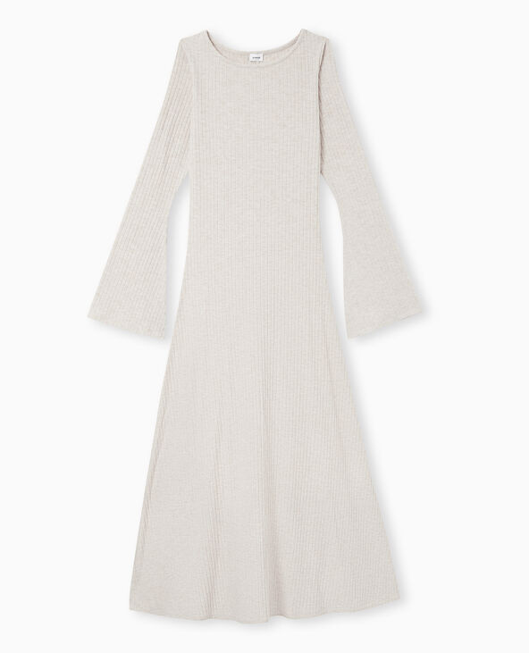Robe longue évasée en maille côtelée beige - Pimkie
