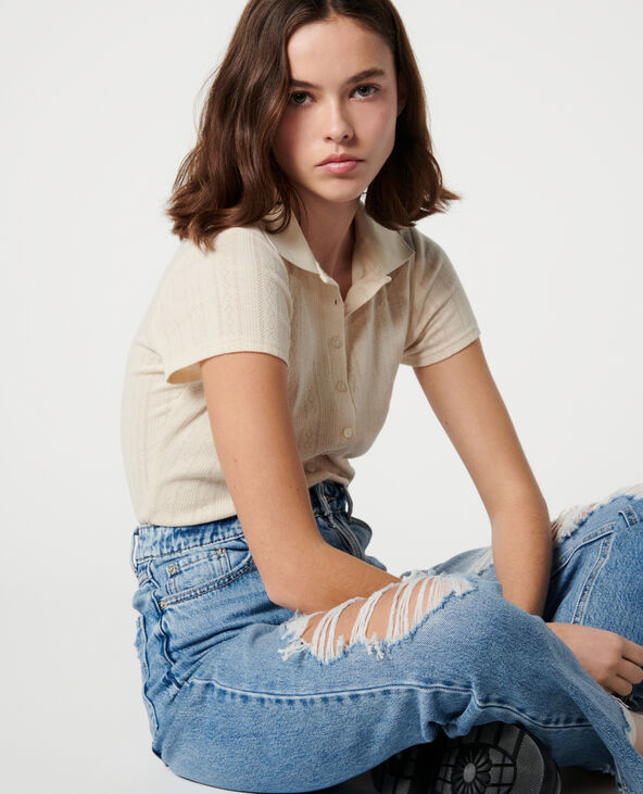 Jean straight taille haute trashé bleu - Pimkie