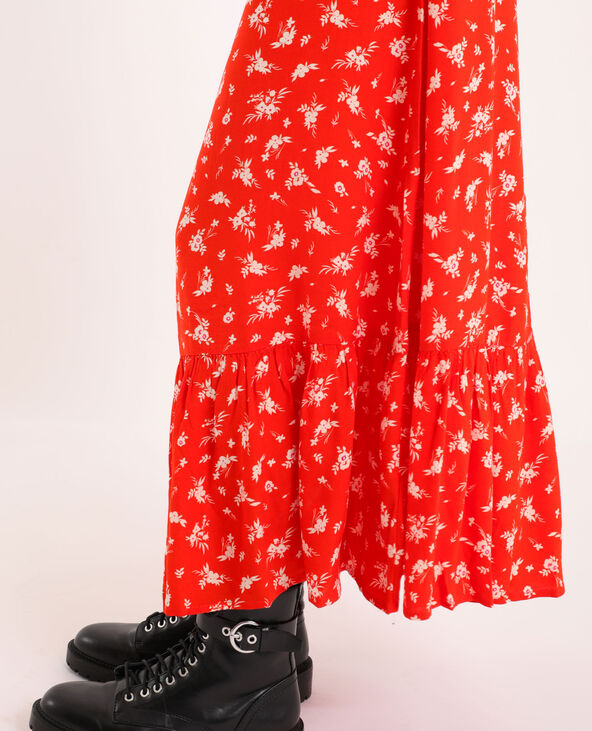 Robe longue à fleurs rouge - Pimkie