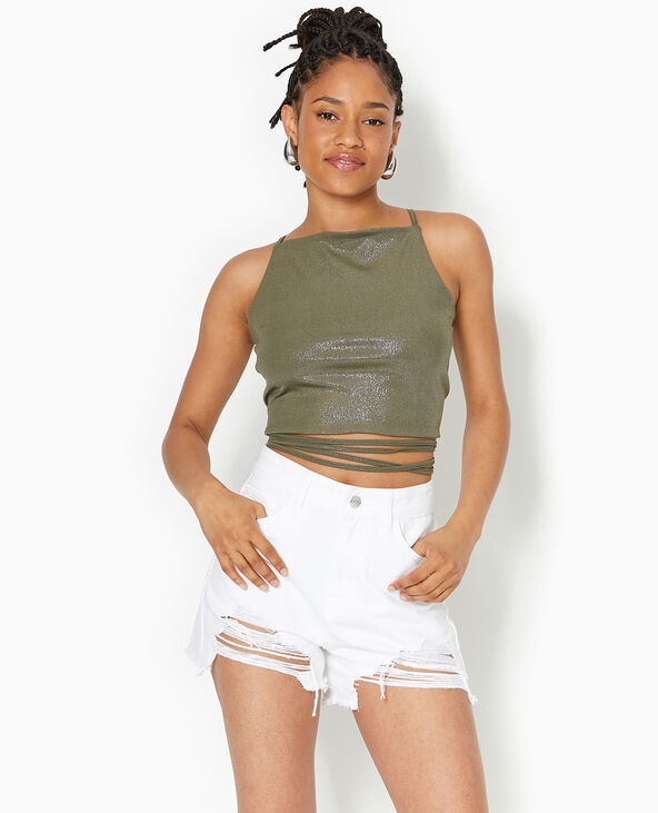 Top cropped dos-nu avec lurex vert kaki - Pimkie