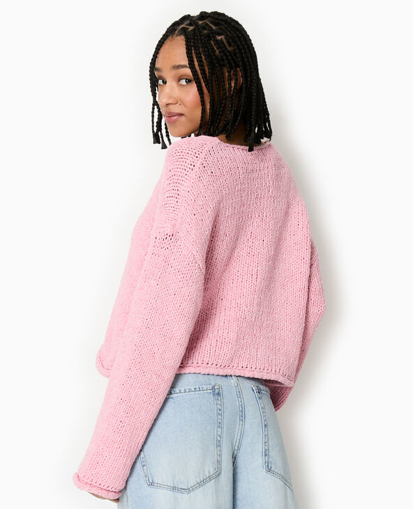 Gilet court avec nouettes devant rose - Pimkie