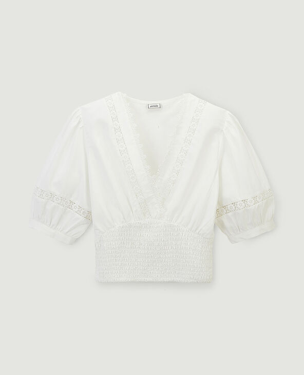 Top à col V et details dentelle blanc - Pimkie