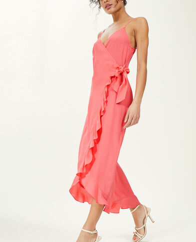 Robe longue porte-feuille avec volants rose - Pimkie