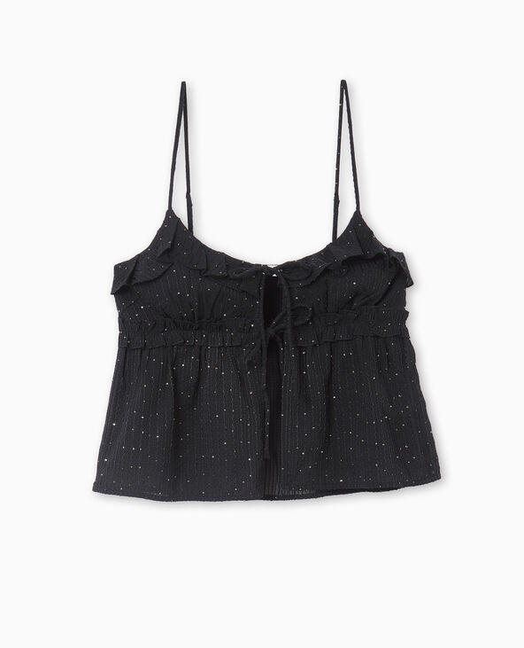 Top à bretelles avec volants et mini sequins noir - Pimkie