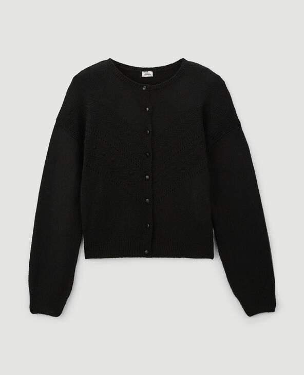 Gilet col rond maille fantaisie noir - Pimkie