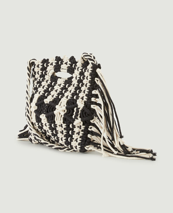 Sac besace crochet et franges noir - Pimkie