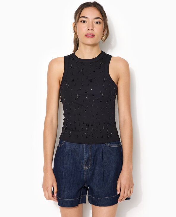 Débardeur dos nageur avec strass et perles devant noir - Pimkie