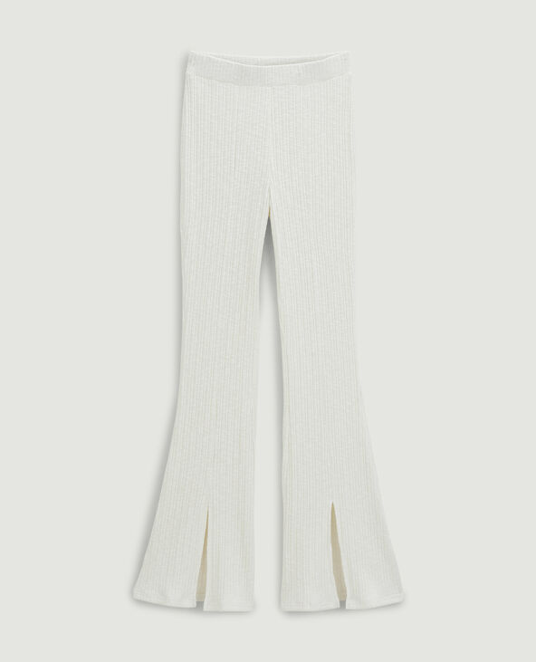 Pantalon flare en maille côtelée écru - Pimkie